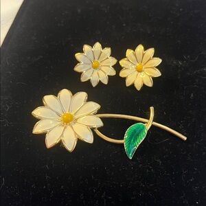 Vintage Daisy Clip on and Brooch set
